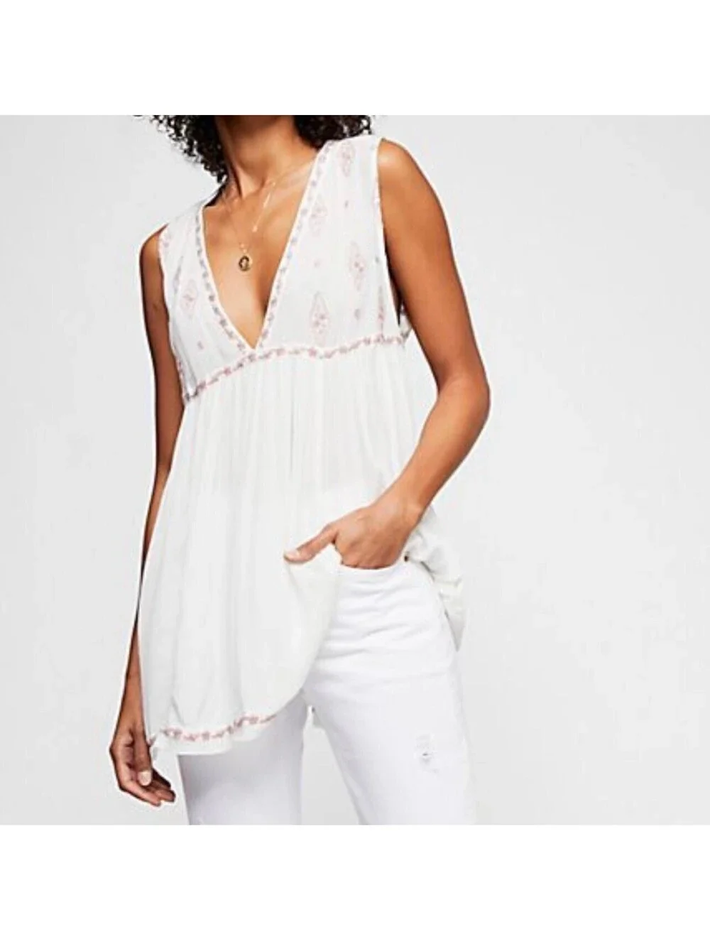 Free People Sleeveless Diamond Embroidered white top - Picture 1 of 8